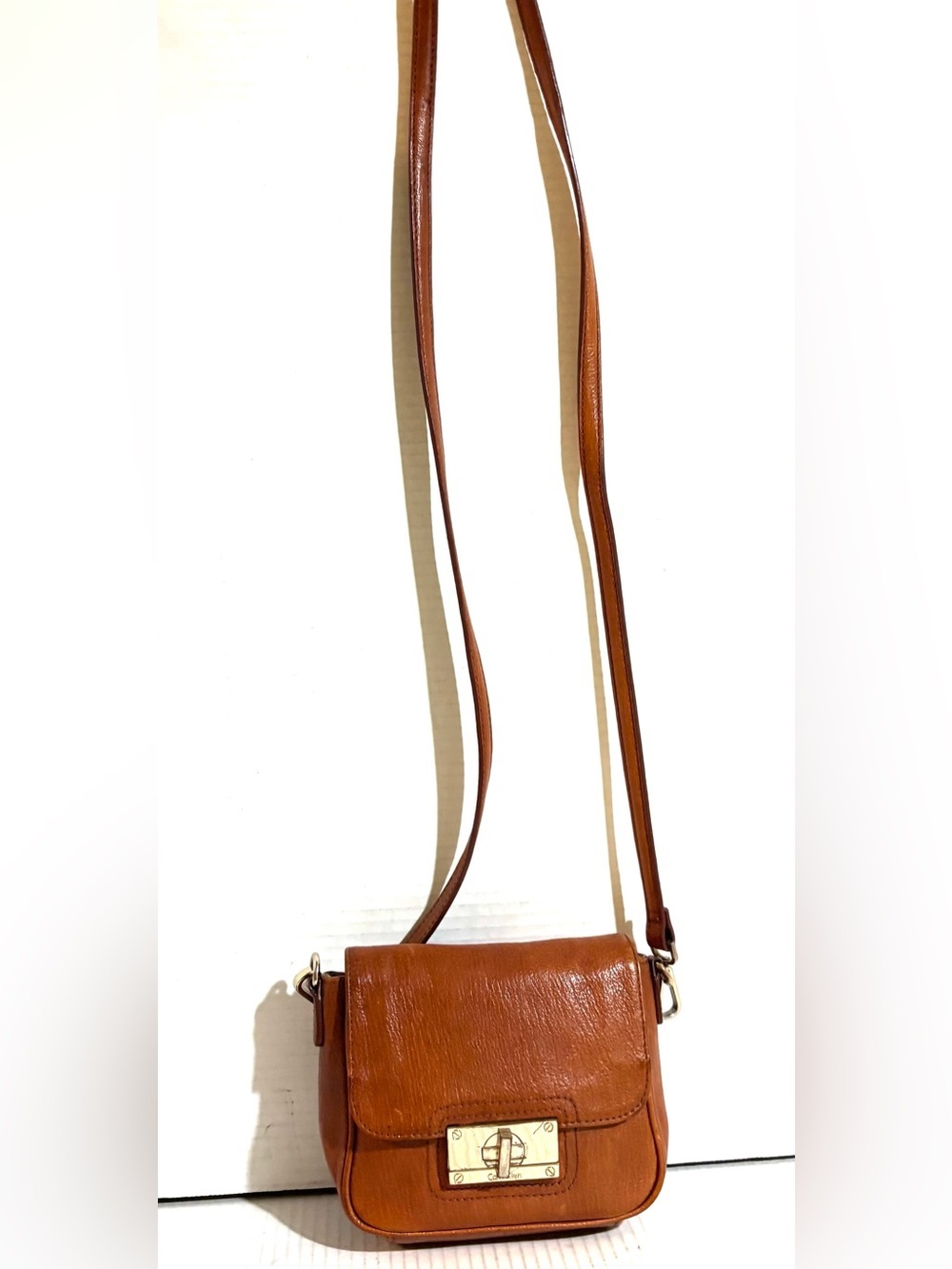 Calvin Klein Brown Leather Crossbody Bag with Gold Hardware
